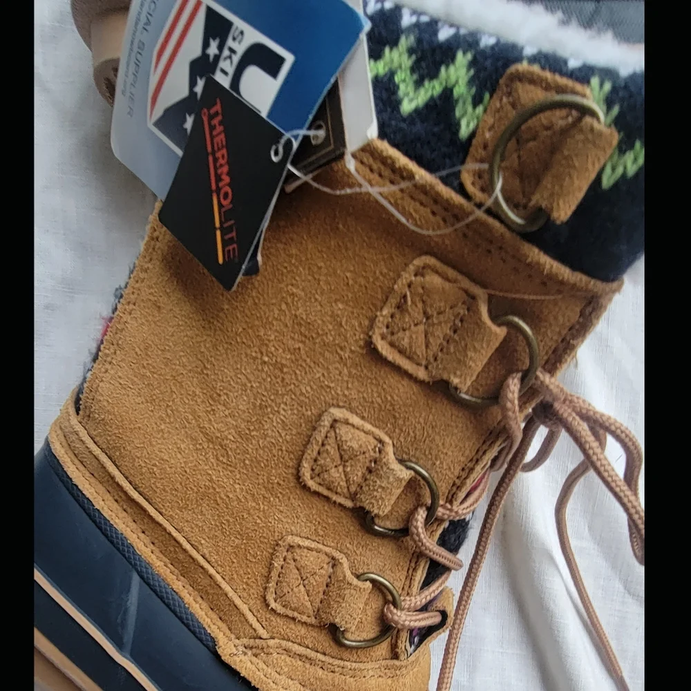 KHOMBU Vail fairisle trim Faux Fur Lined Snow Skiing Winter Duck Boots nwt 6
